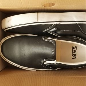 Vans black leather slip on